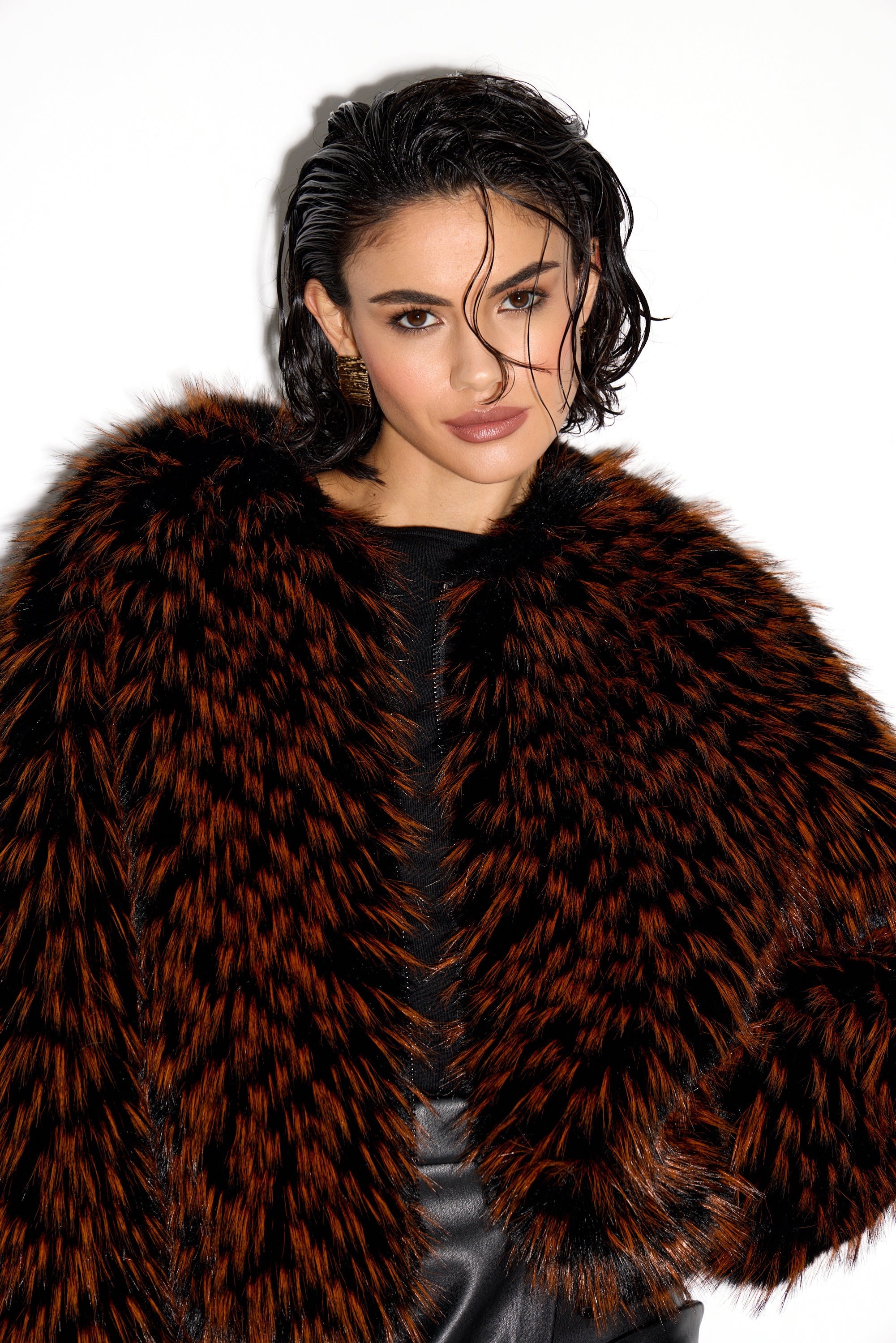 Bassia faux fur bomber jacket in bronze racoon style