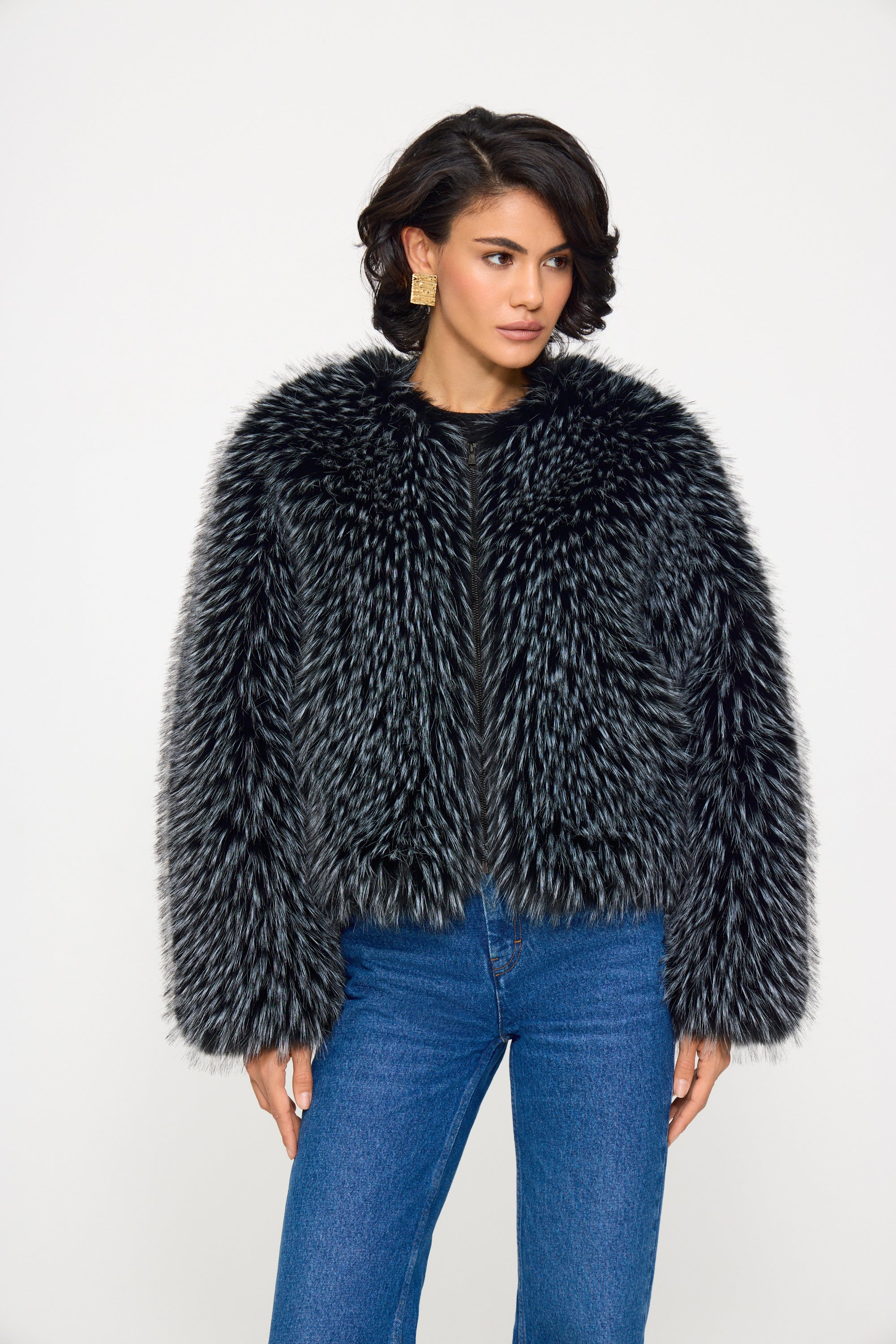 Gilda Black Racoon Faux Fur Bomber
