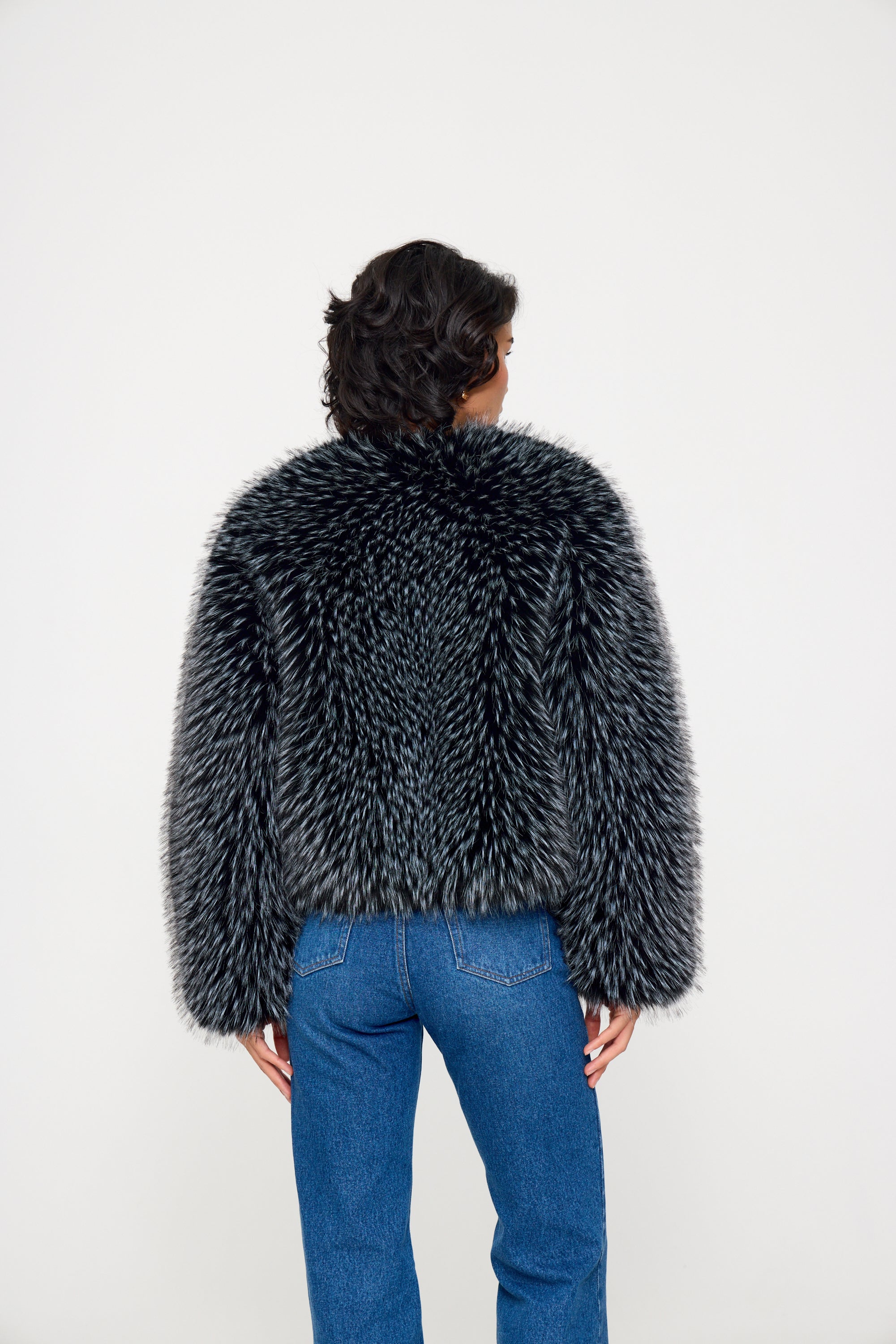 Gilda Black Raccoon Faux Fur Bomber