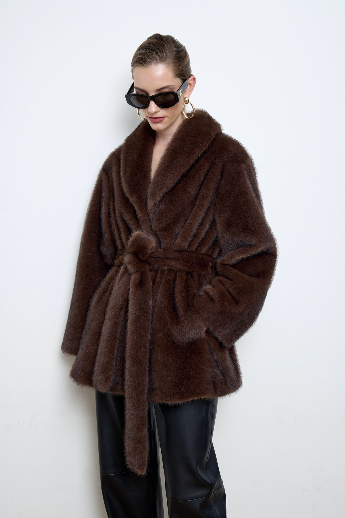 Eva Faux Mink Brown Fur Coat