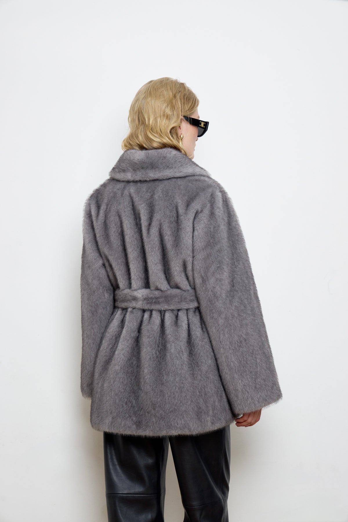 Eva Gray Mink Faux Fur Coat