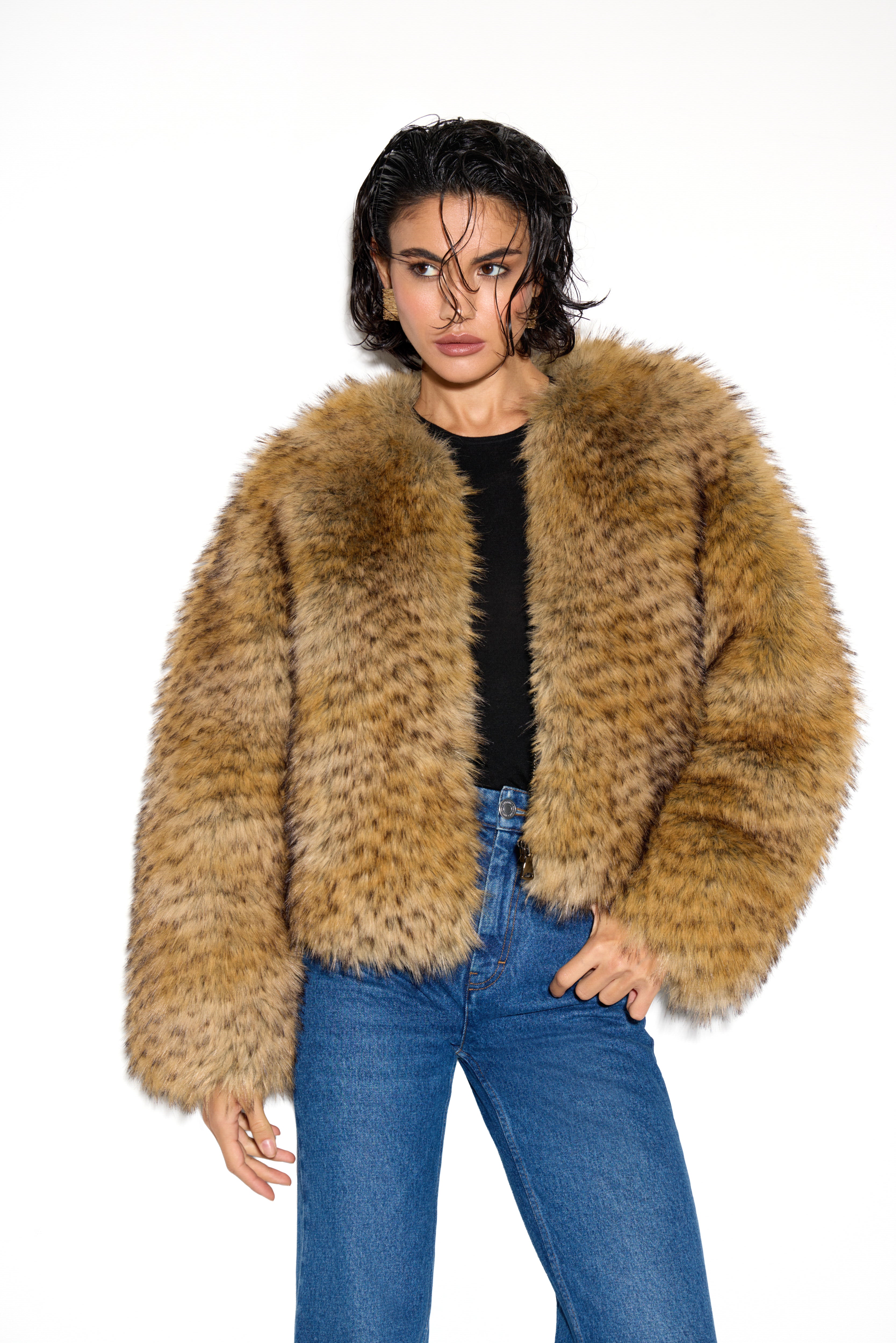 Gilda Brown Racoon Faux Fur Bomber