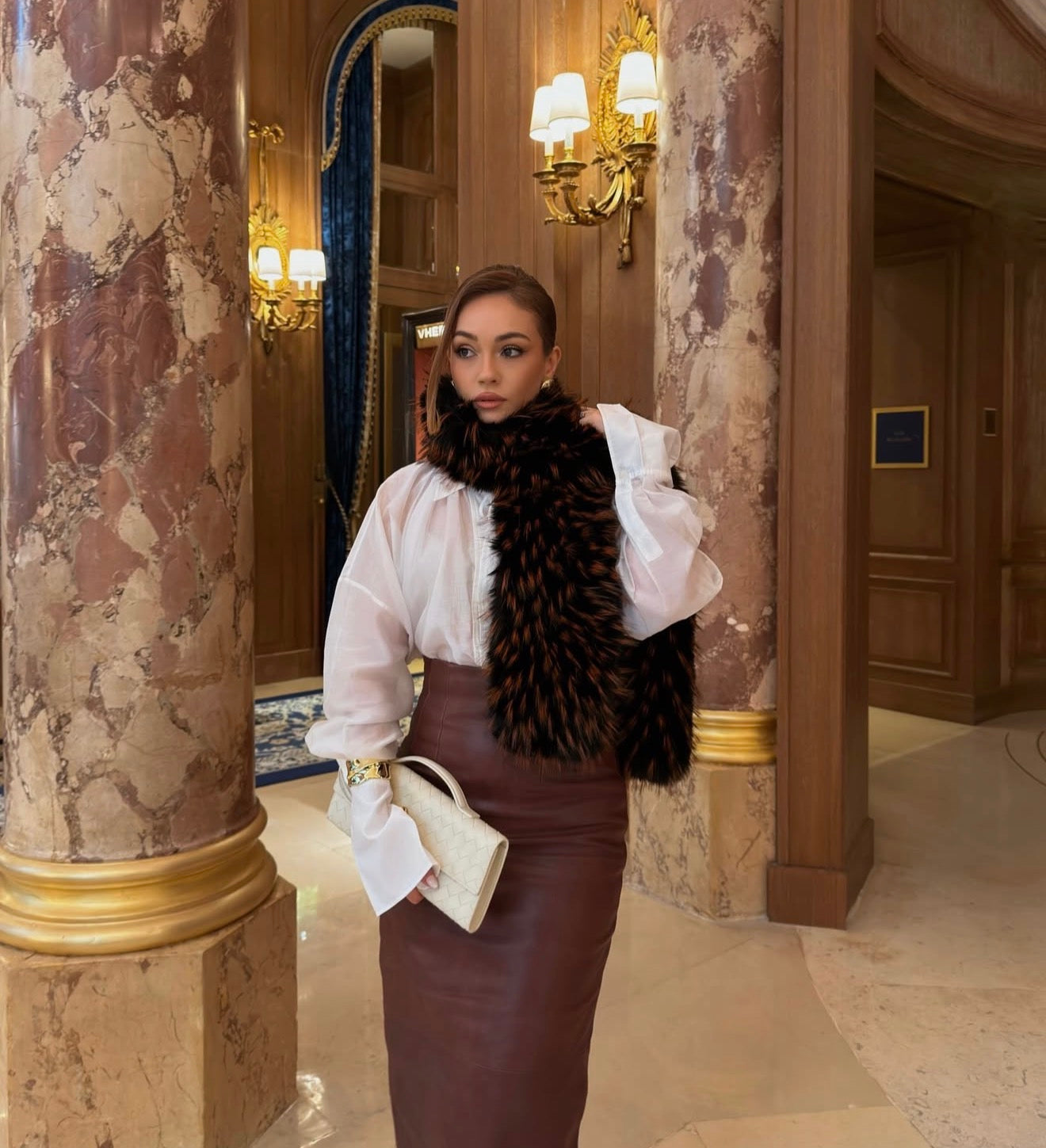 Faux Raccoon Fur Bronze Tipped Scarf