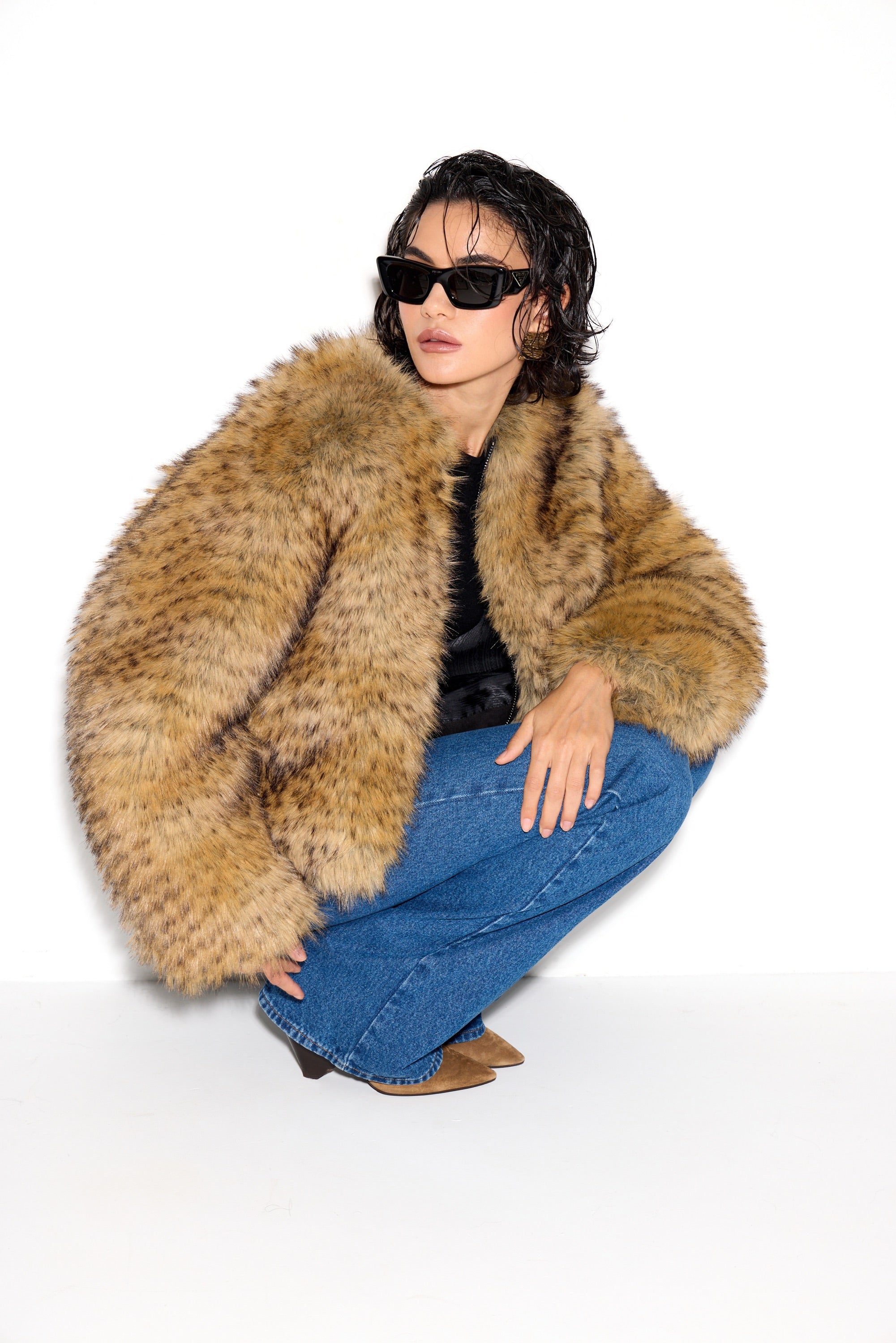 Gilda Brown Raccoon Faux Fur Bomber