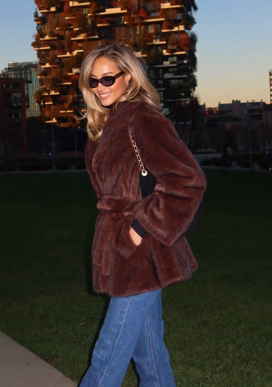 Eva Brown Mink Faux Fur Coat