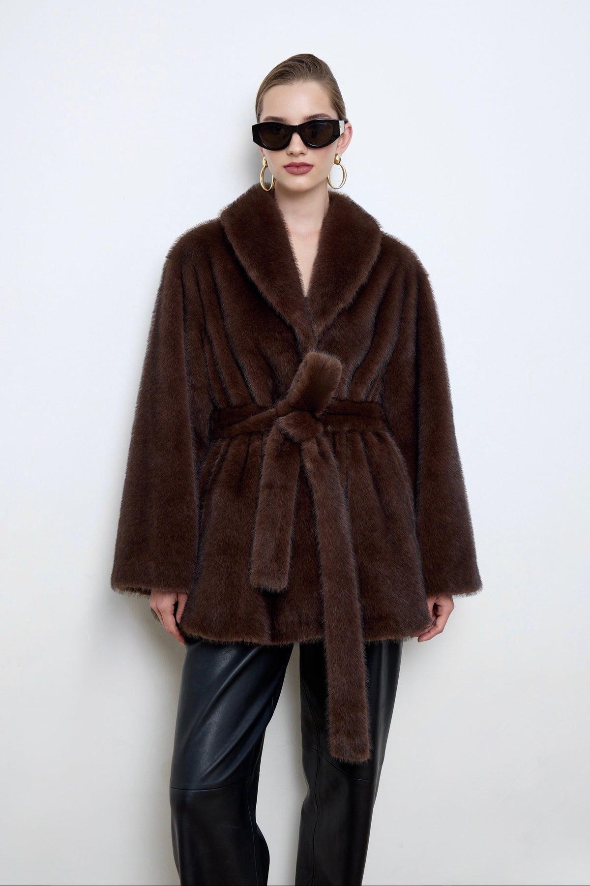 Eva Faux Mink Brown Fur Coat