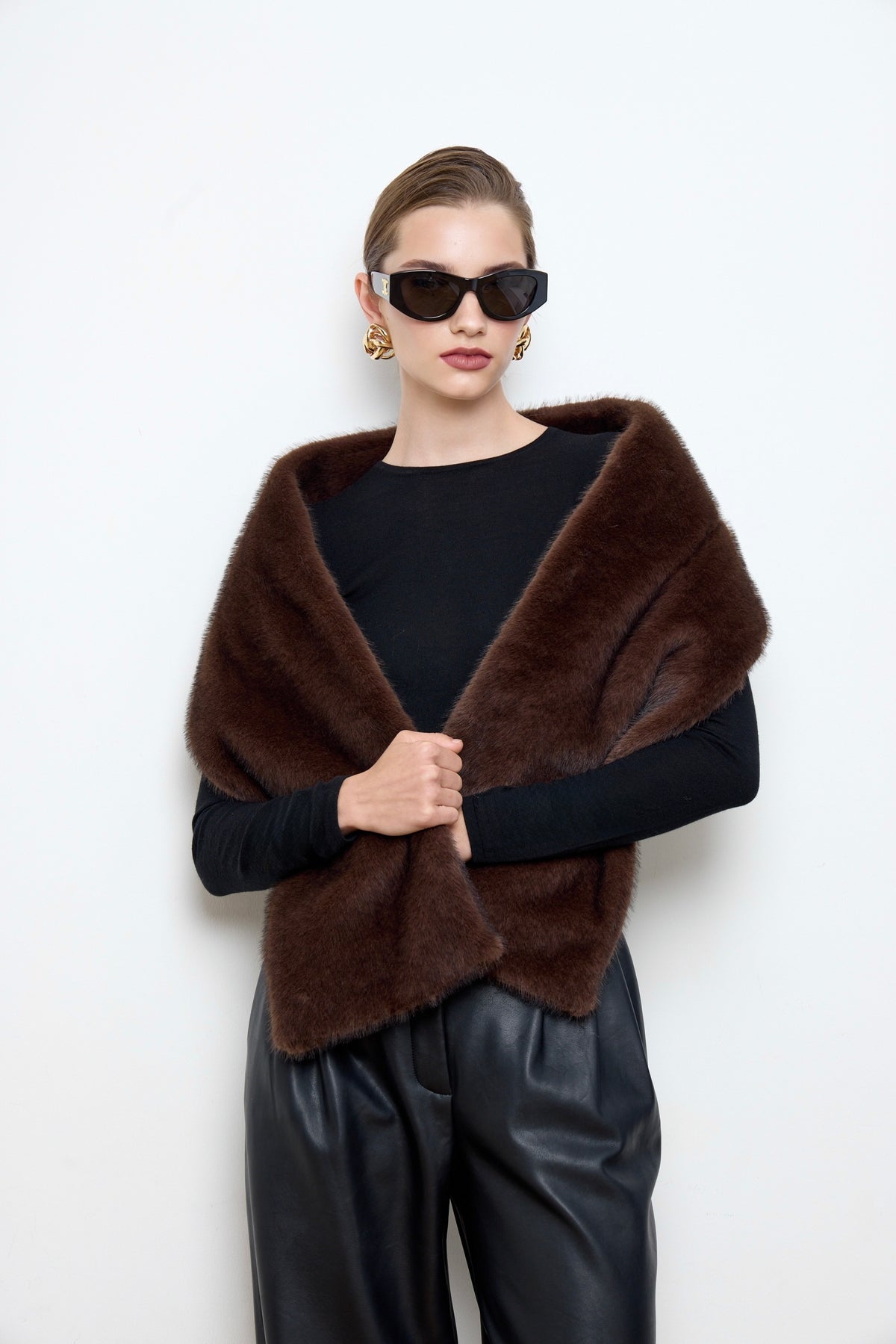 Faux Mink Fur Brown Scarf