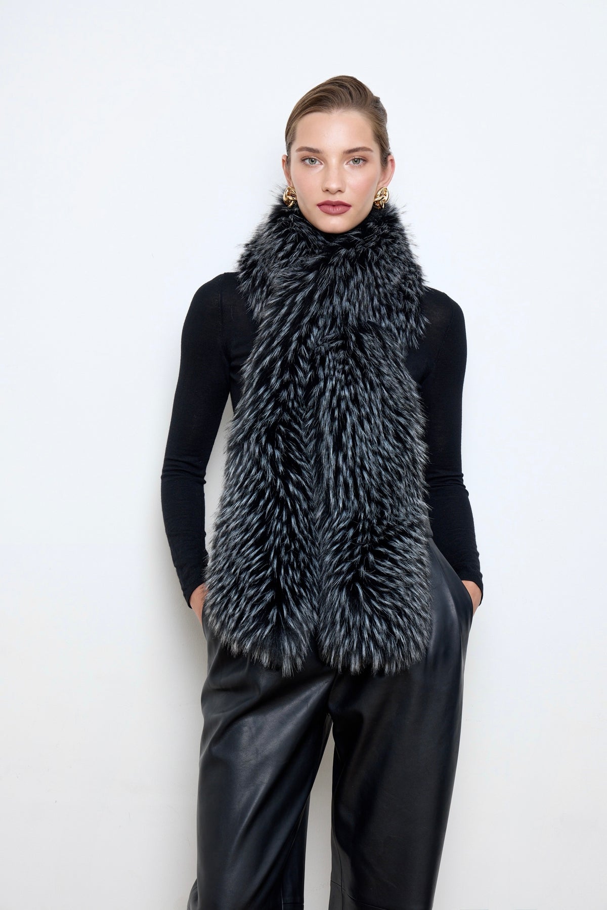 Faux Raccoon Fur Black Scarf
