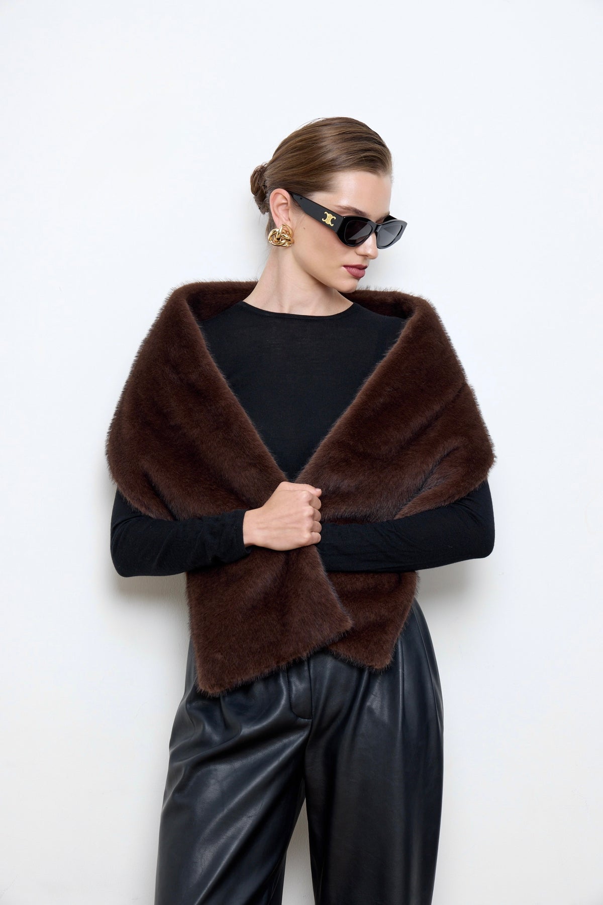 Faux Mink Fur Brown Scarf