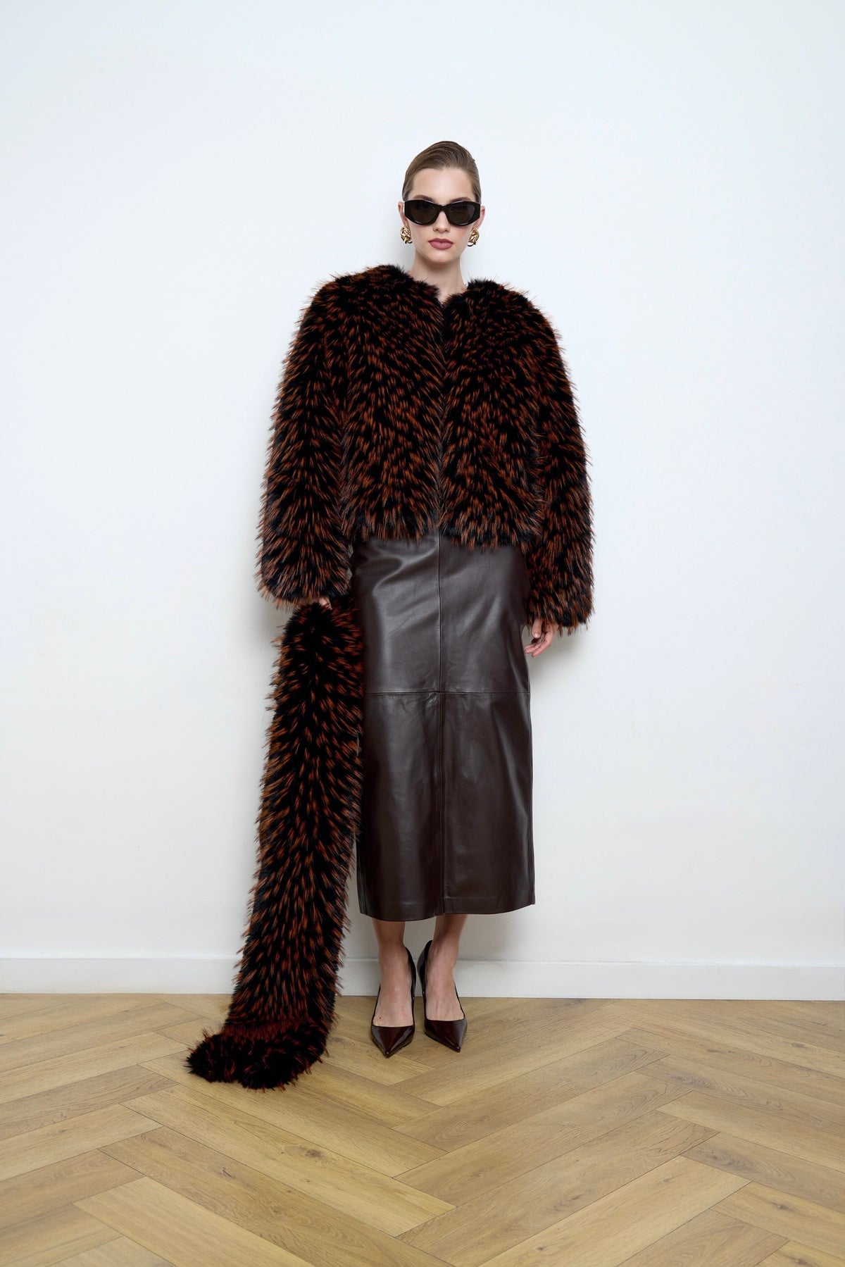 Faux Raccoon Fur Bronze Scarf