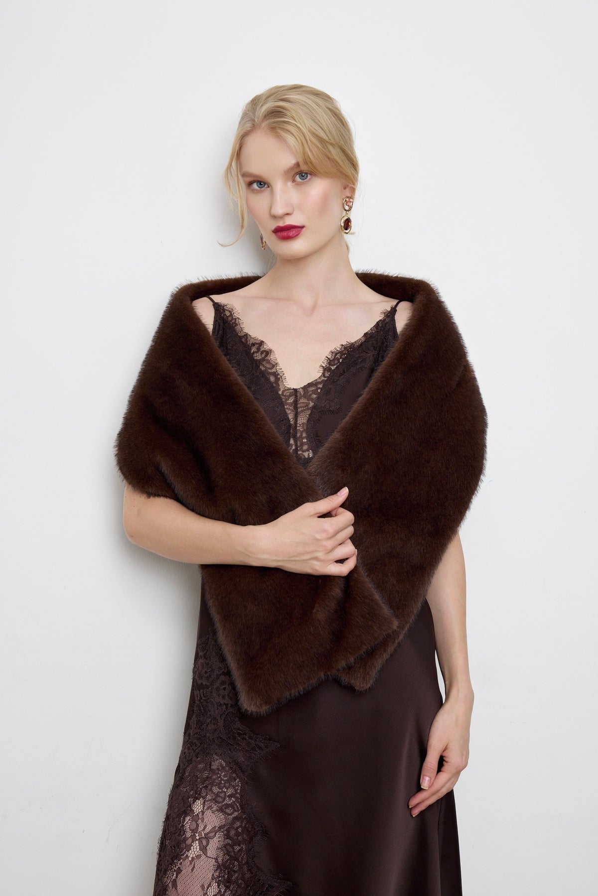 Faux Mink Fur Brown Scarf