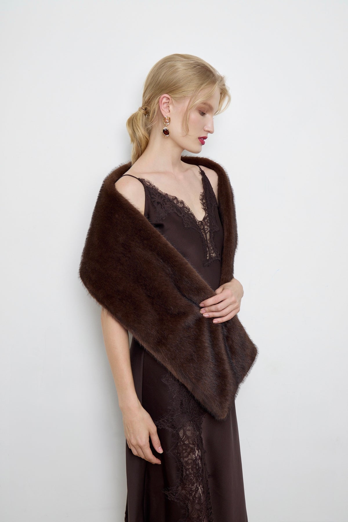 Faux Mink Fur Brown Scarf