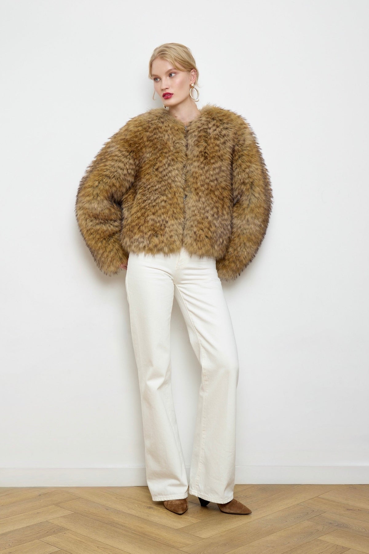 Gilda Brown Raccoon Faux Fur Bomber