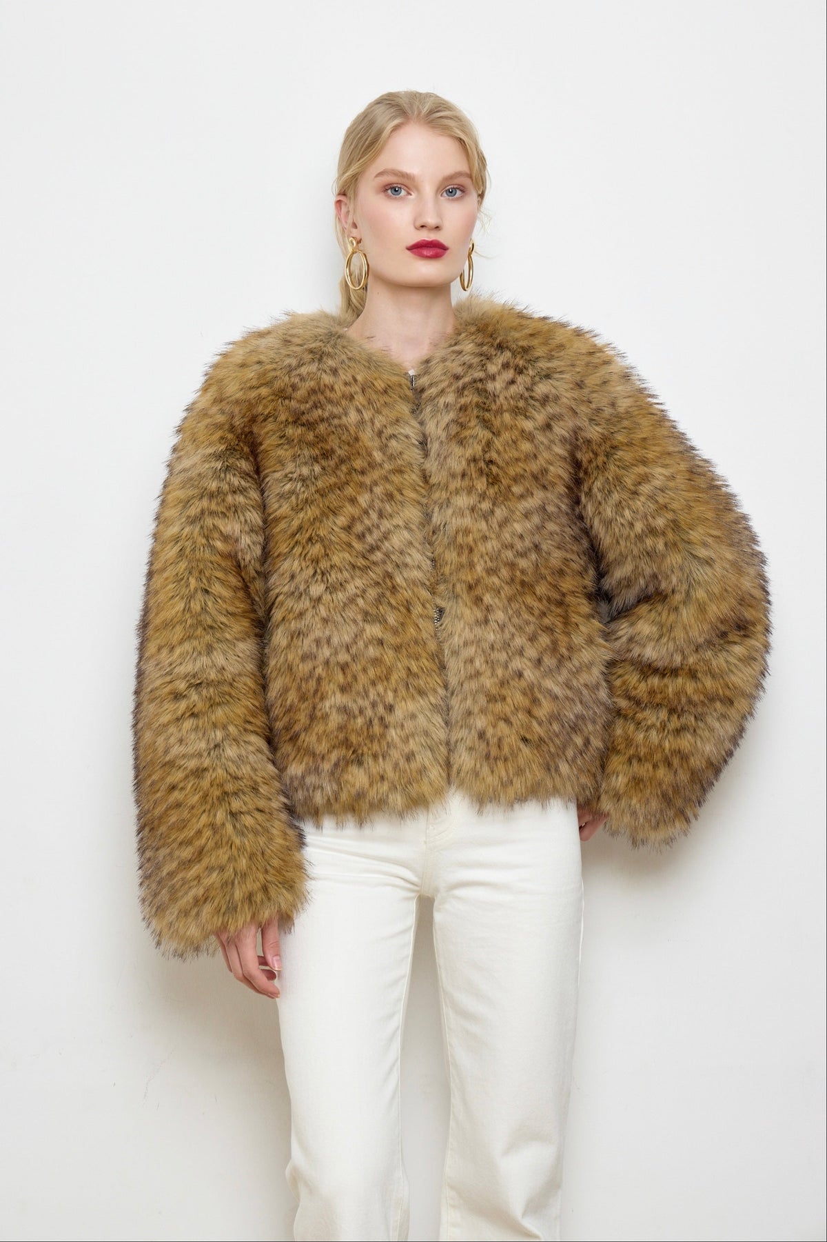 Gilda Brown Raccoon Faux Fur Bomber