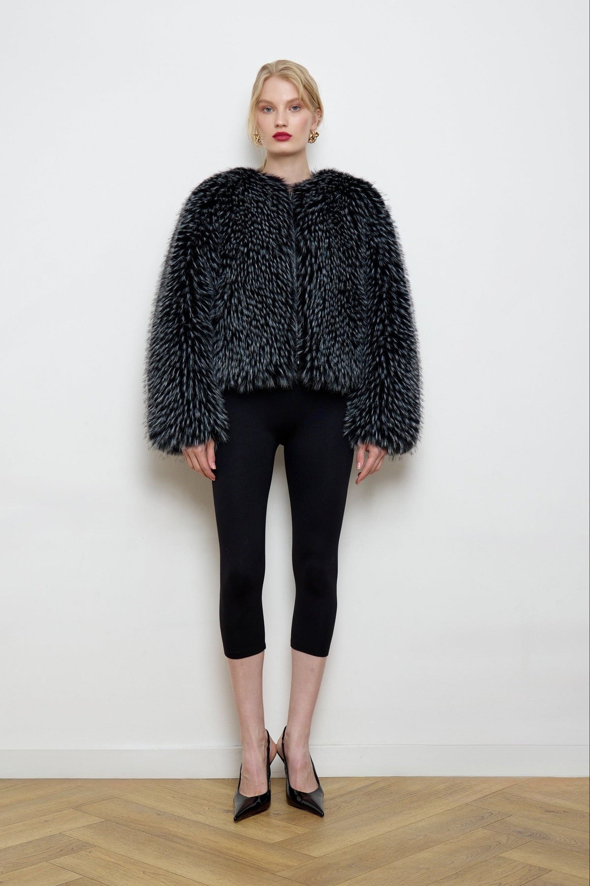 Gilda Black Raccoon Faux Fur Bomber