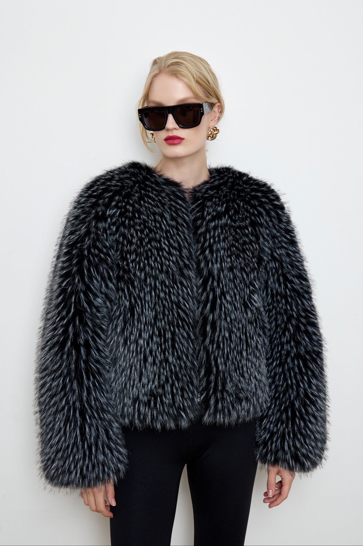 Gilda Black Raccoon Faux Fur Bomber