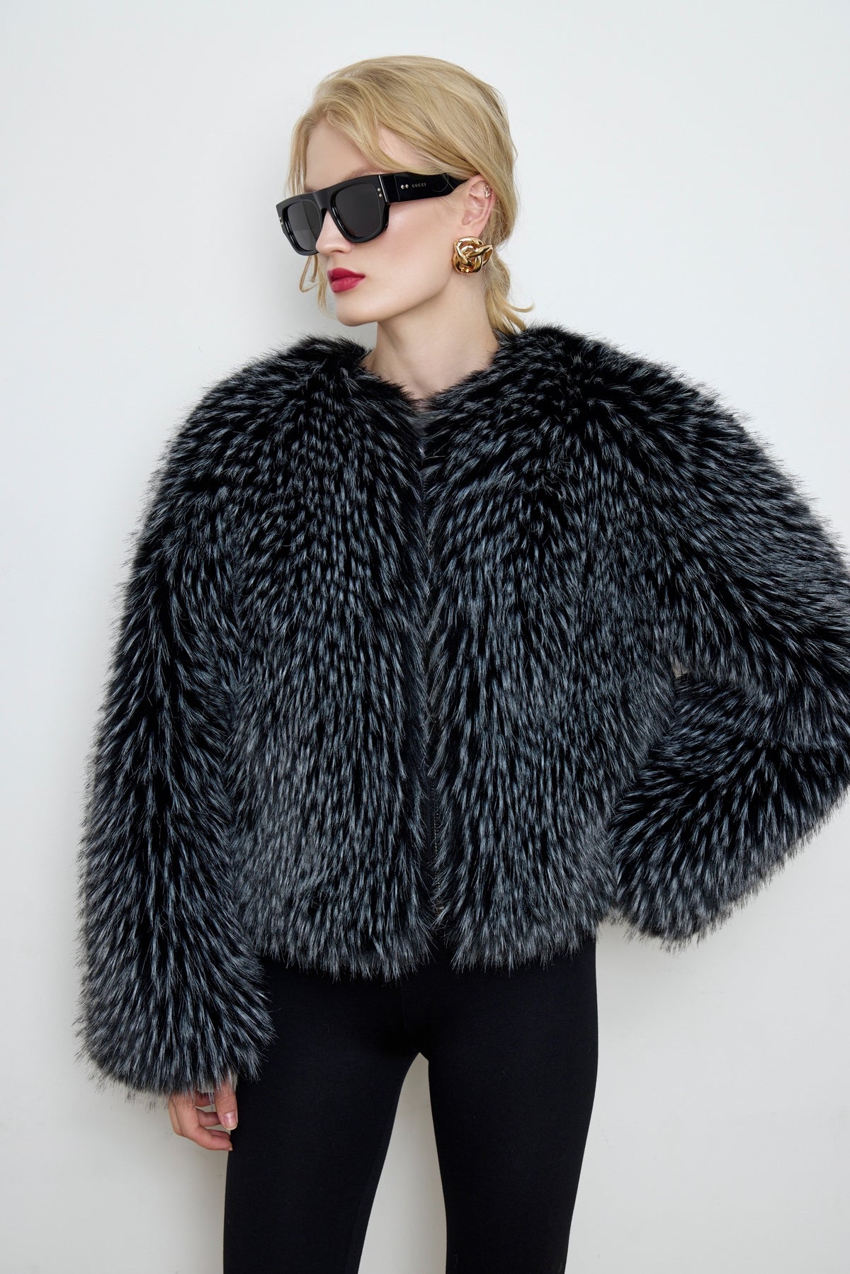 Gilda Black Raccoon Faux Fur Bomber