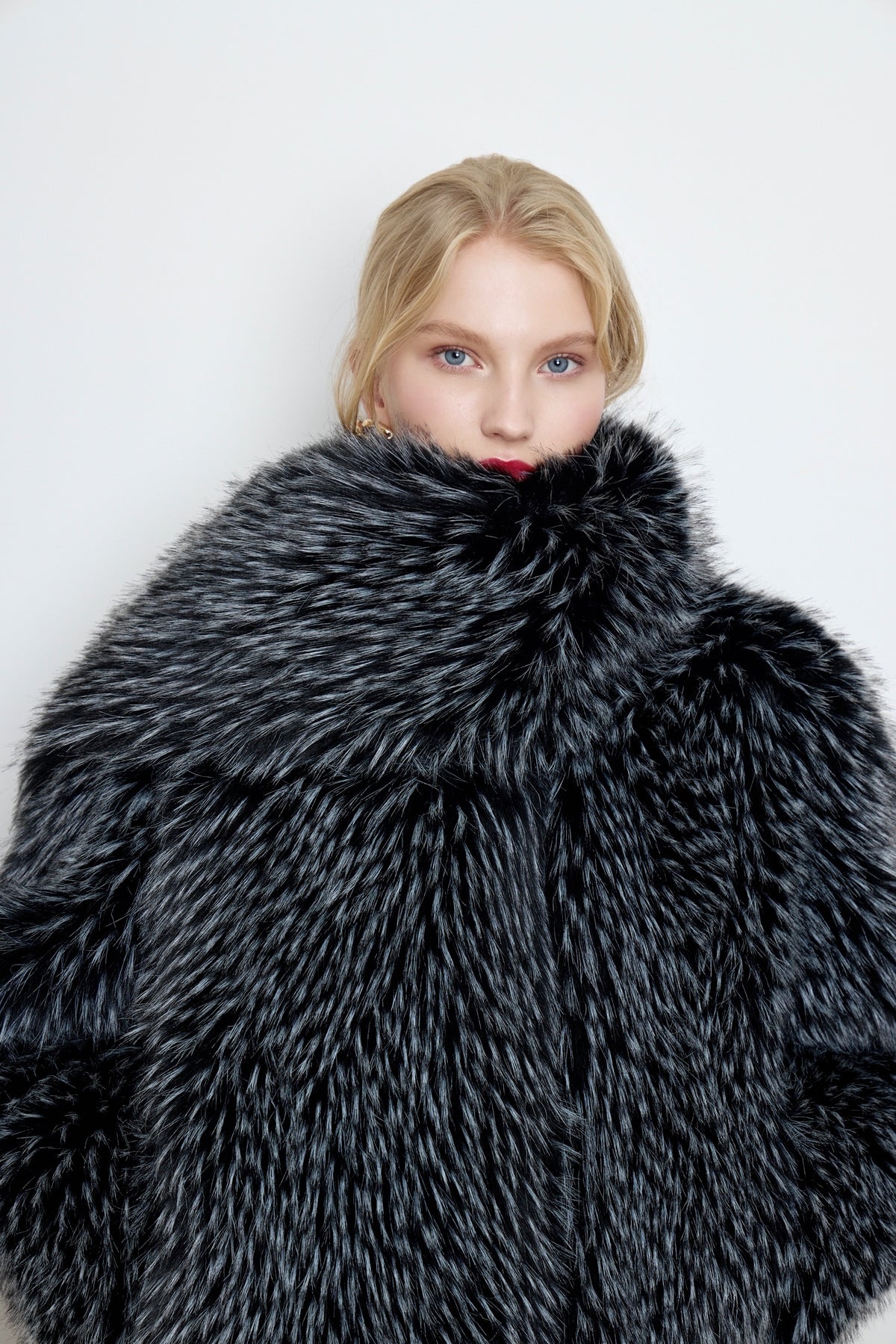 Faux Raccoon Fur Black Scarf