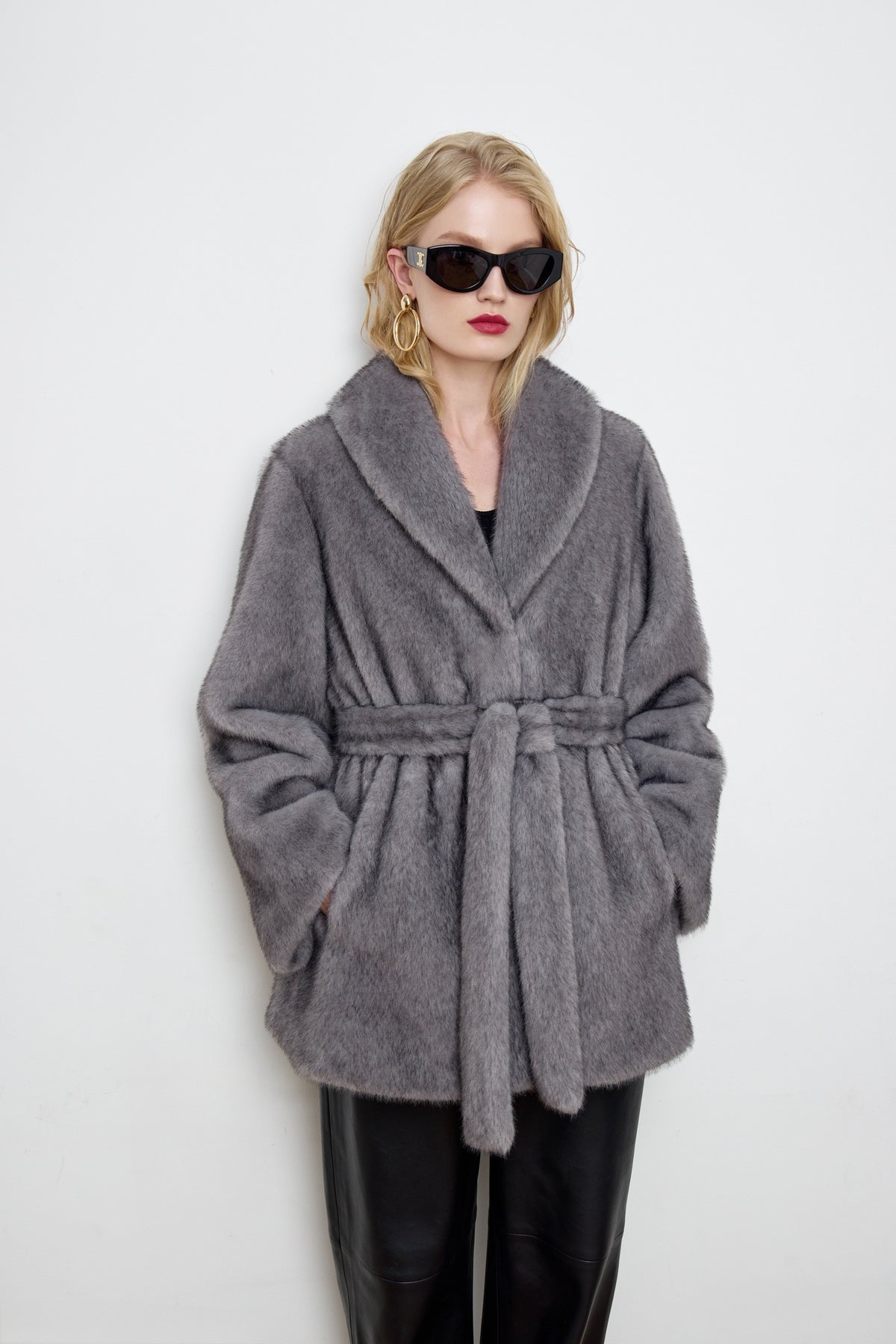 Eva Gray Mink Faux Fur Coat