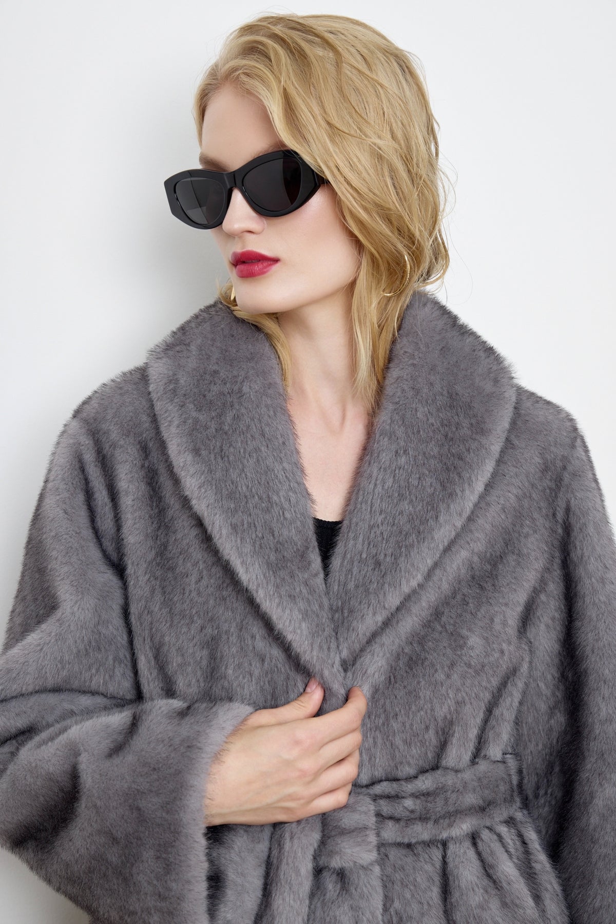 Eva Gray Mink Faux Fur Coat
