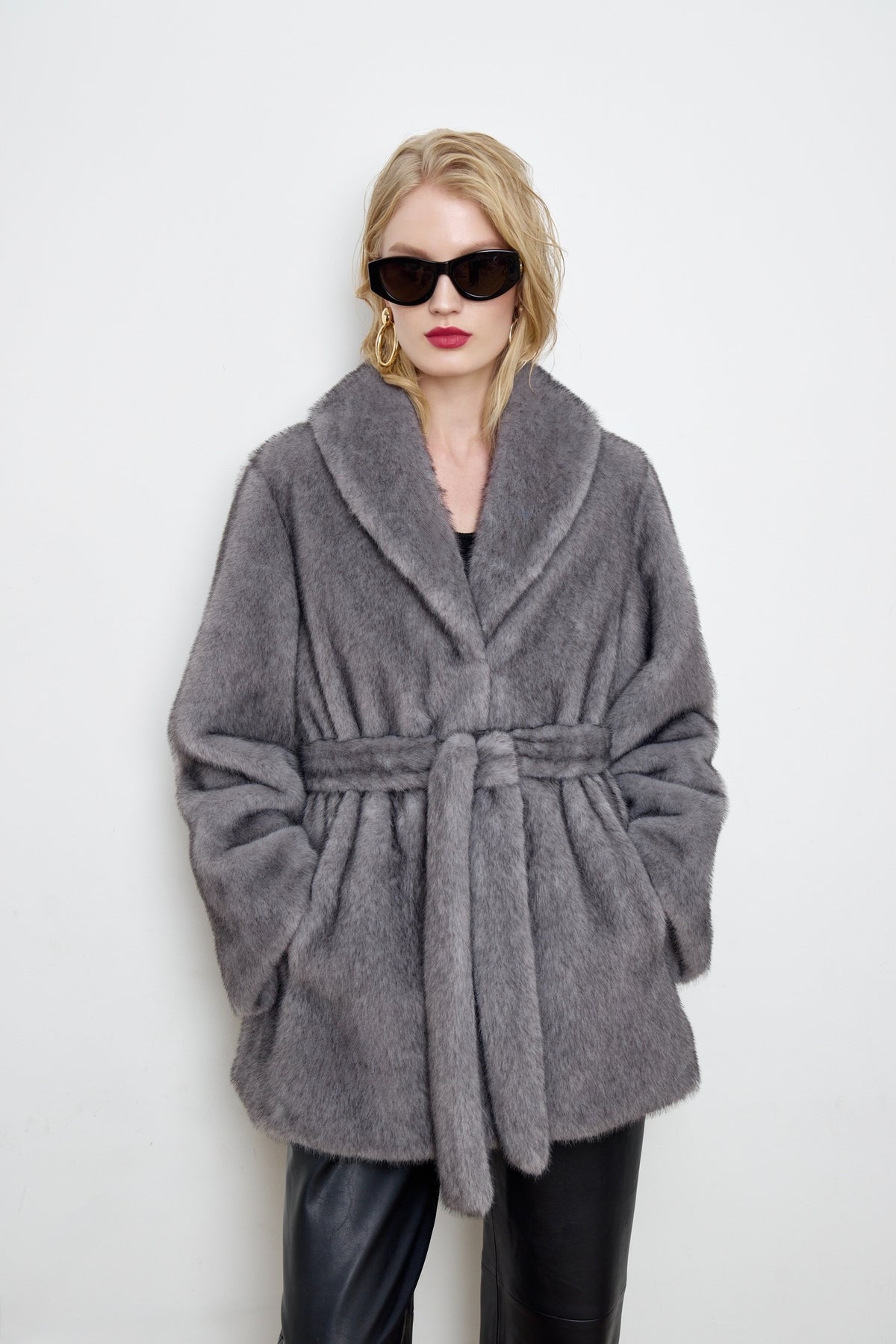 Eva Gray Mink Faux Fur Coat