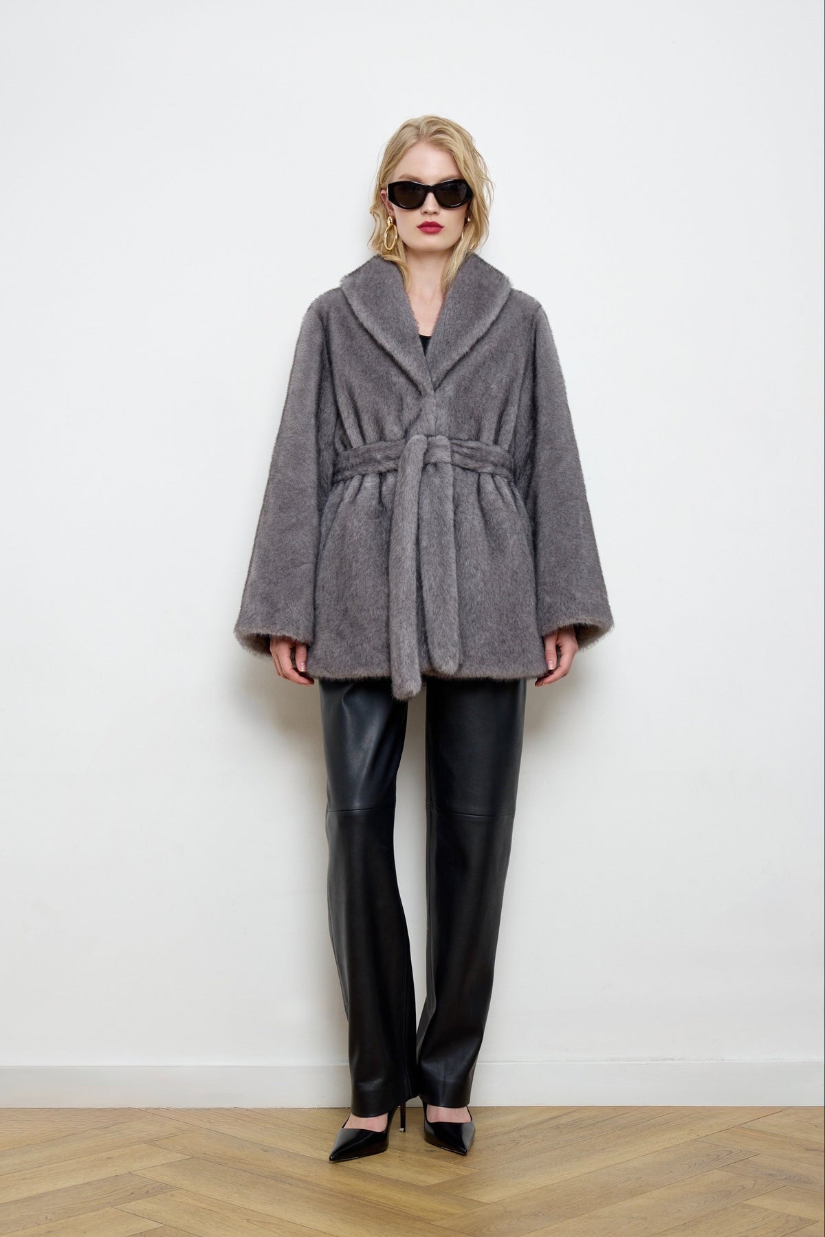 Eva Gray Mink Faux Fur Coat