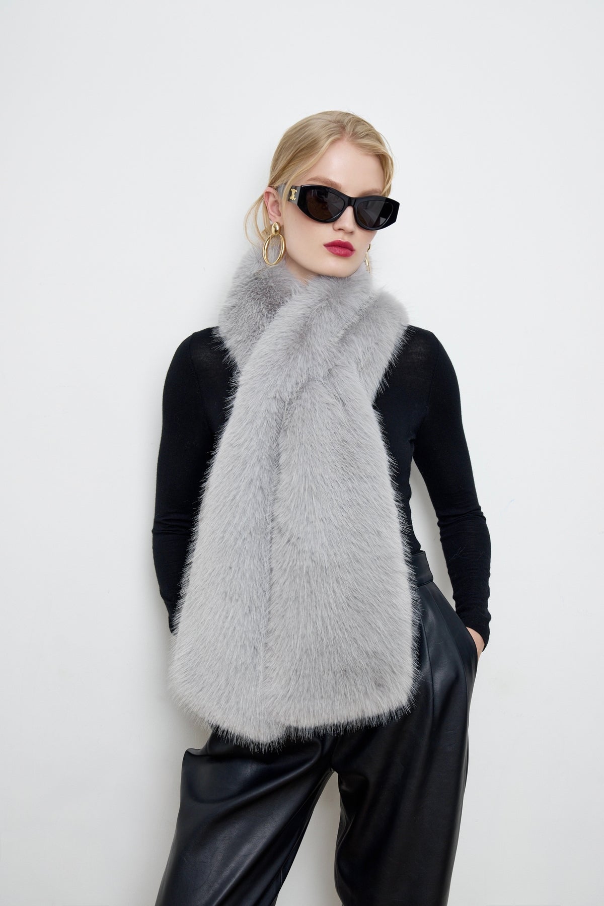 Faux Snow Hare Fur Gray Scarf