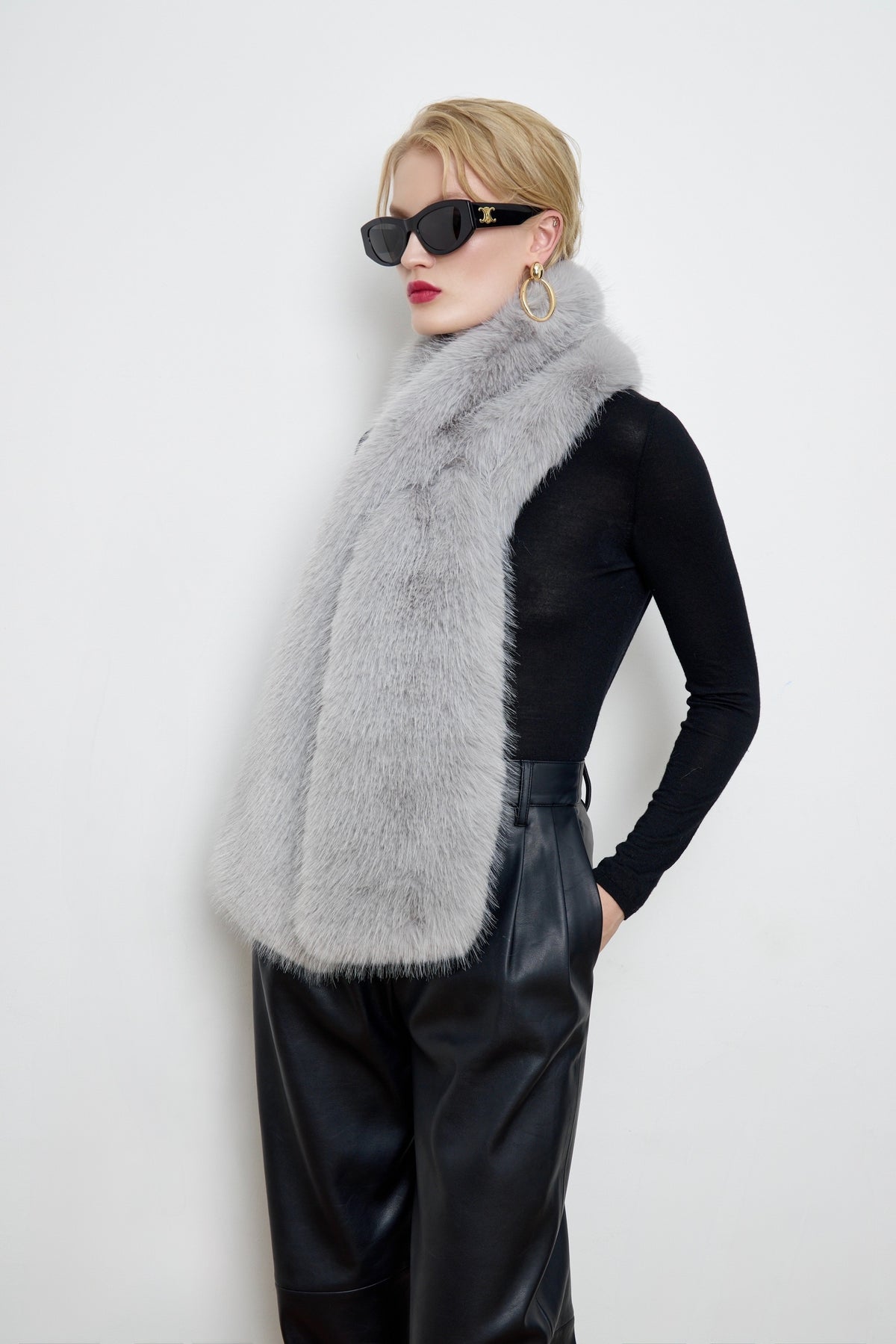 Faux Snow Hare Fur Gray Scarf