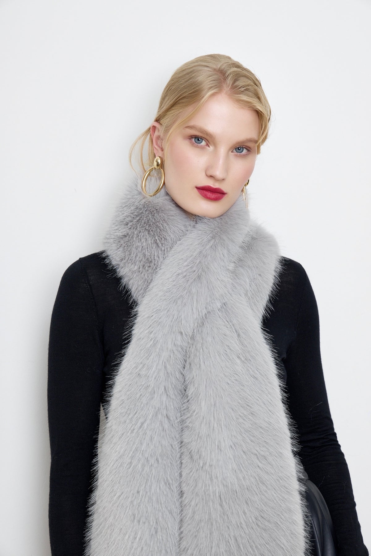 Faux Snow Hare Fur Gray Scarf