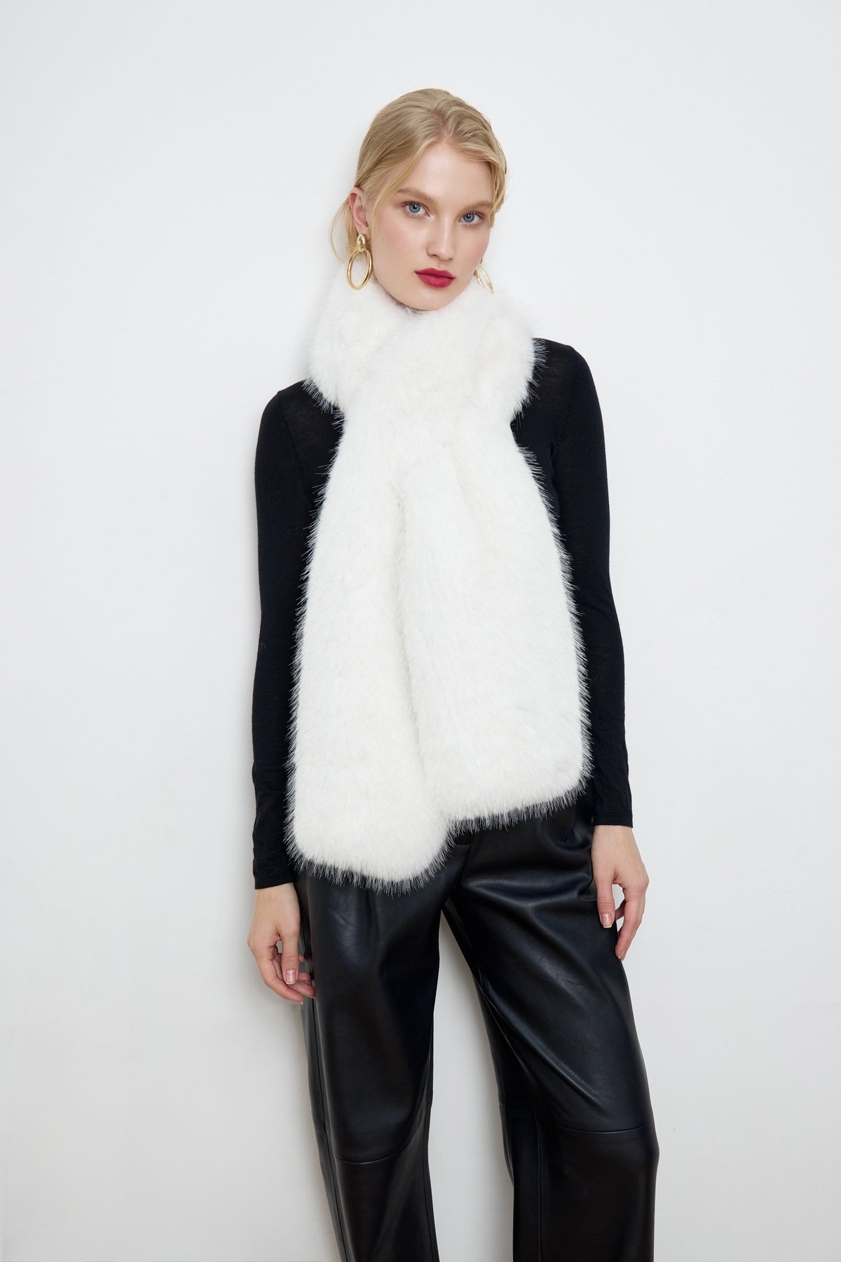 Faux Snow Hare Fur White Scarf