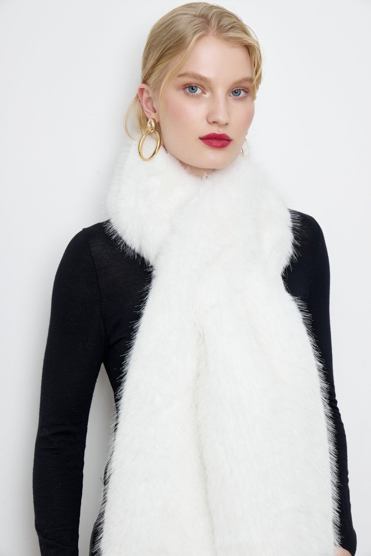 Faux Snow Hare Fur White Scarf