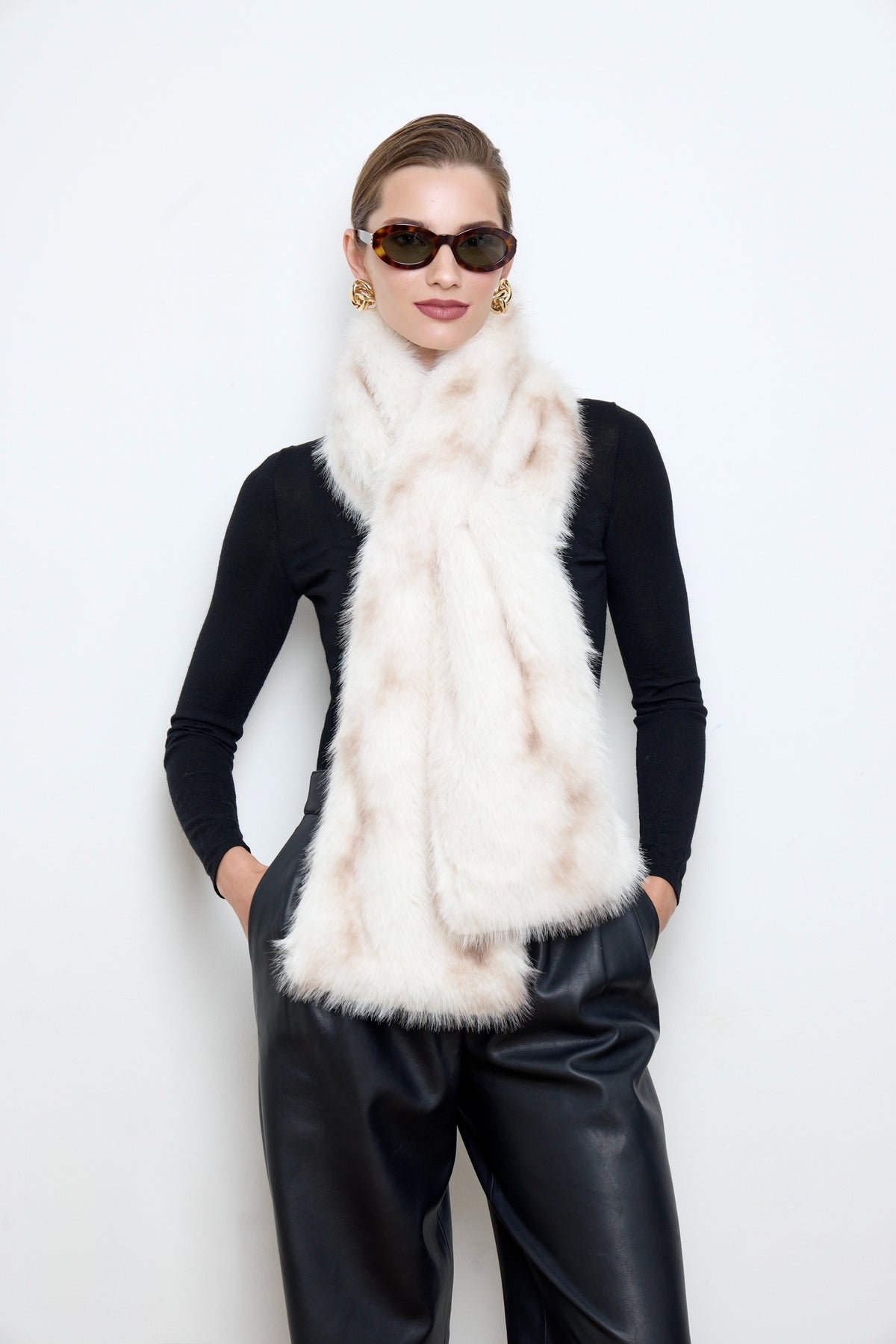 Faux Snow Hare Fur Printed Scarf
