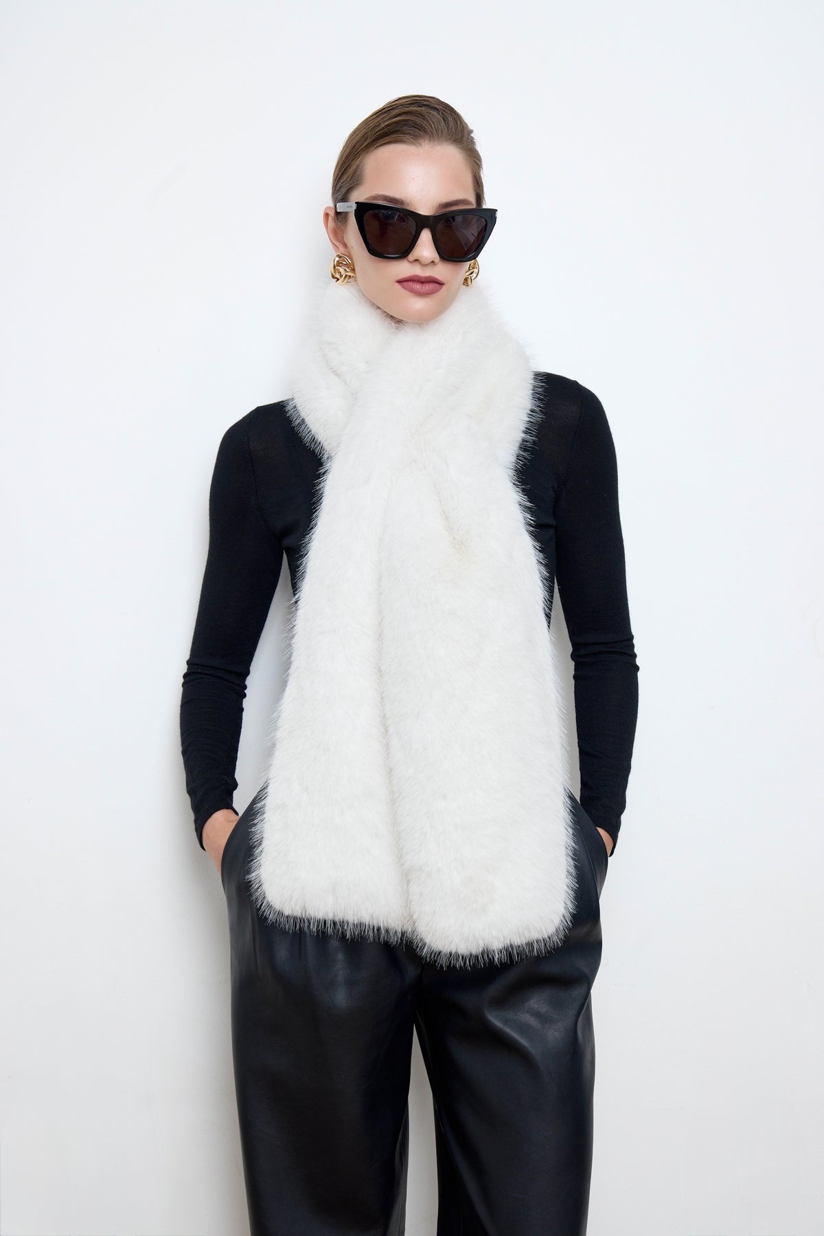 Faux Snow Hare Fur White Scarf