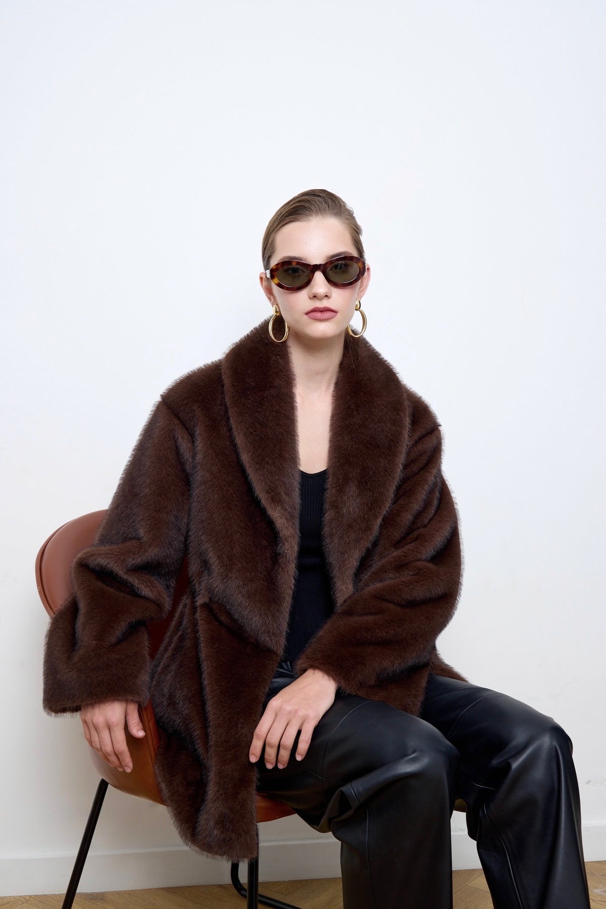 Eva Faux Mink Brown Fur Coat