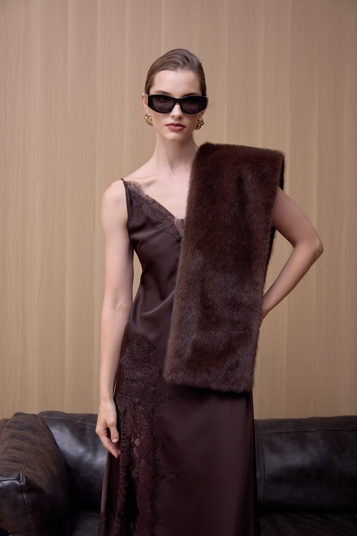Faux Mink Fur Brown Scarf