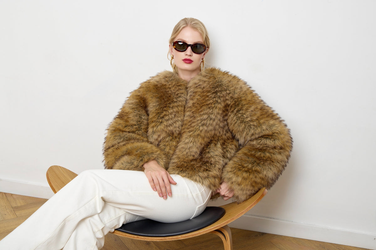 Gilda Brown Raccoon Faux Fur Bomber