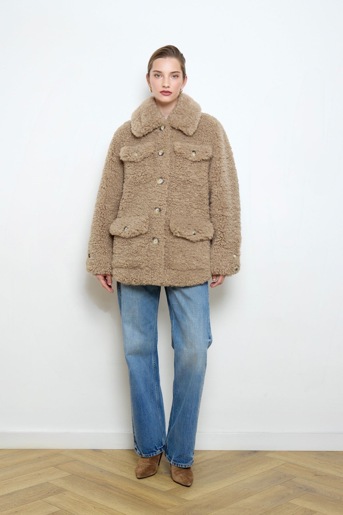 Valery Beige Shearling Faux Fur Coat