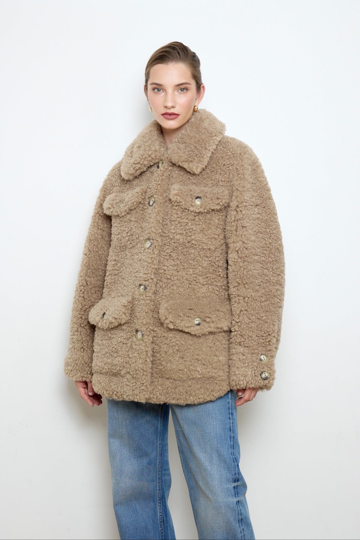 Valery Beige Shearling Faux Fur Coat