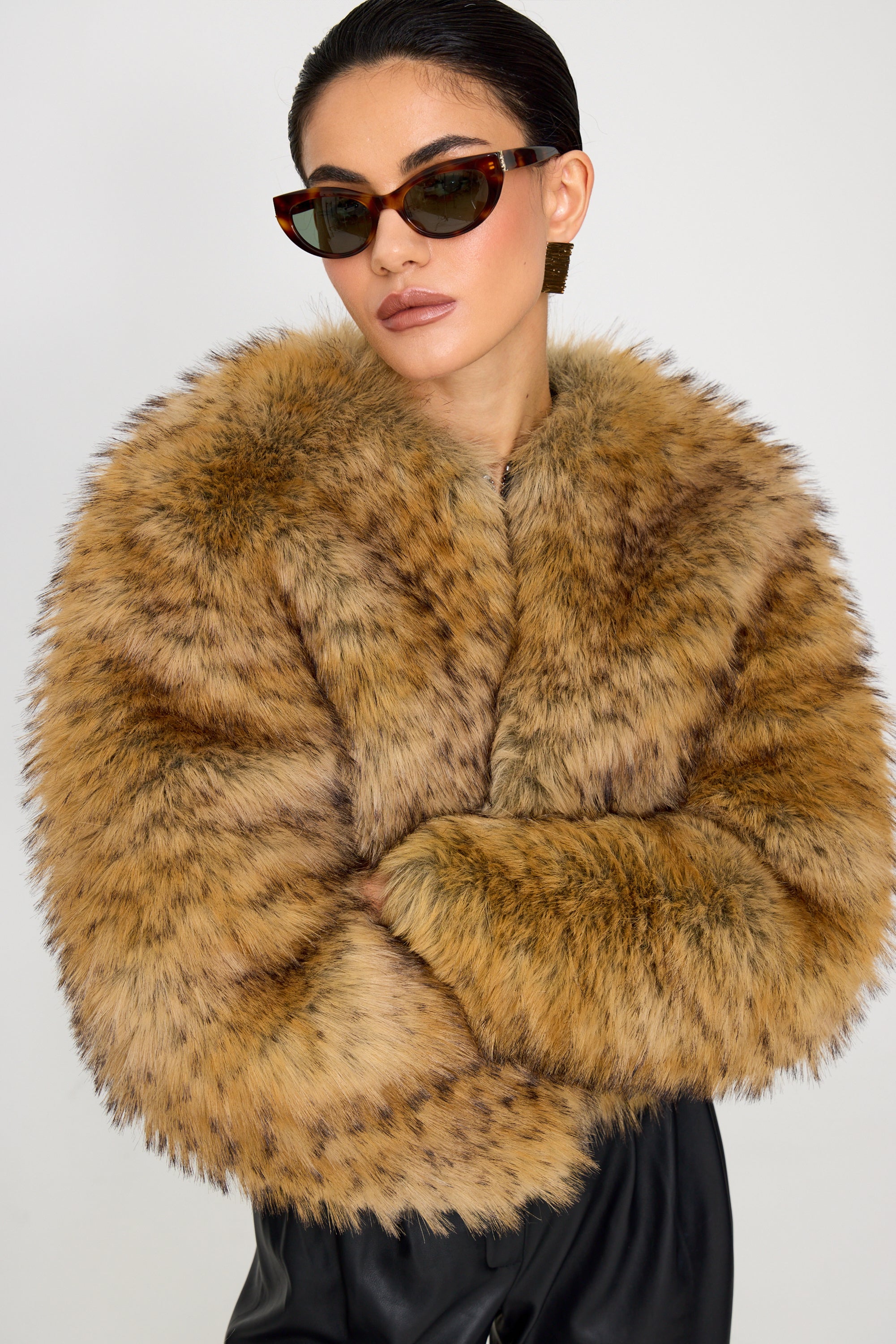 Gilda Brown Racoon Faux Fur Bomber