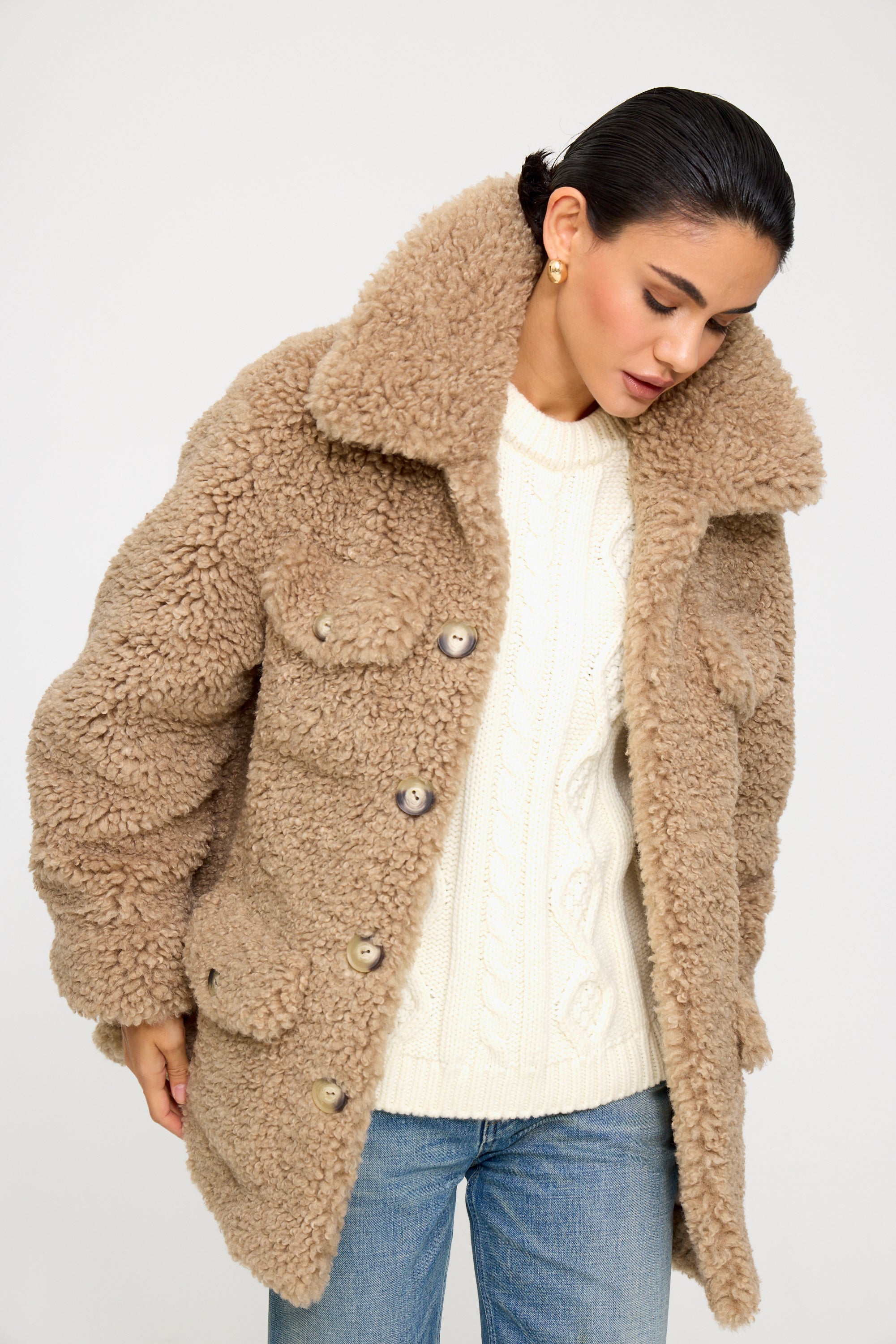 Valery Beige Shearling Faux Fur Coat