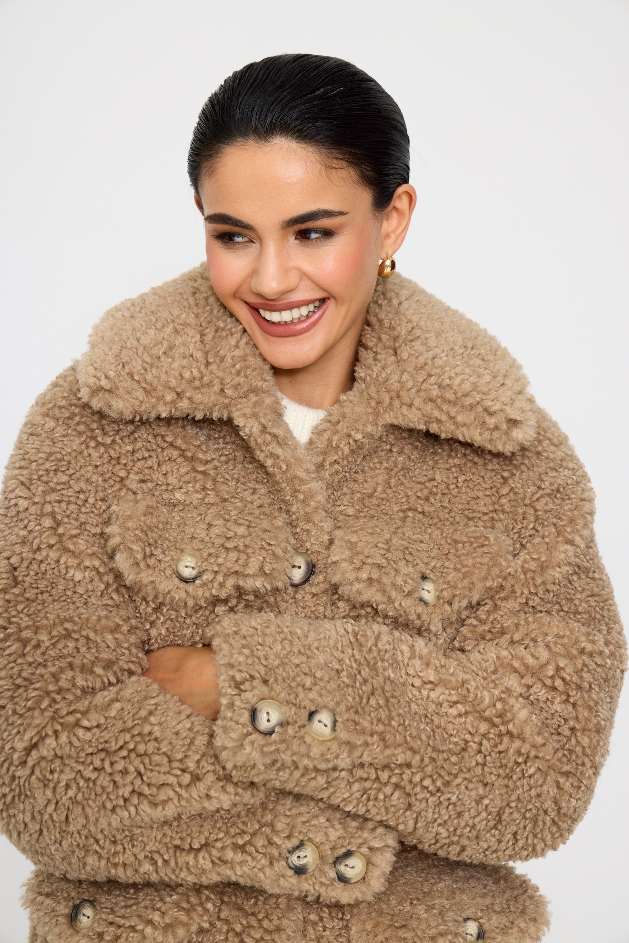 Valery Beige Shearling Faux Fur Coat