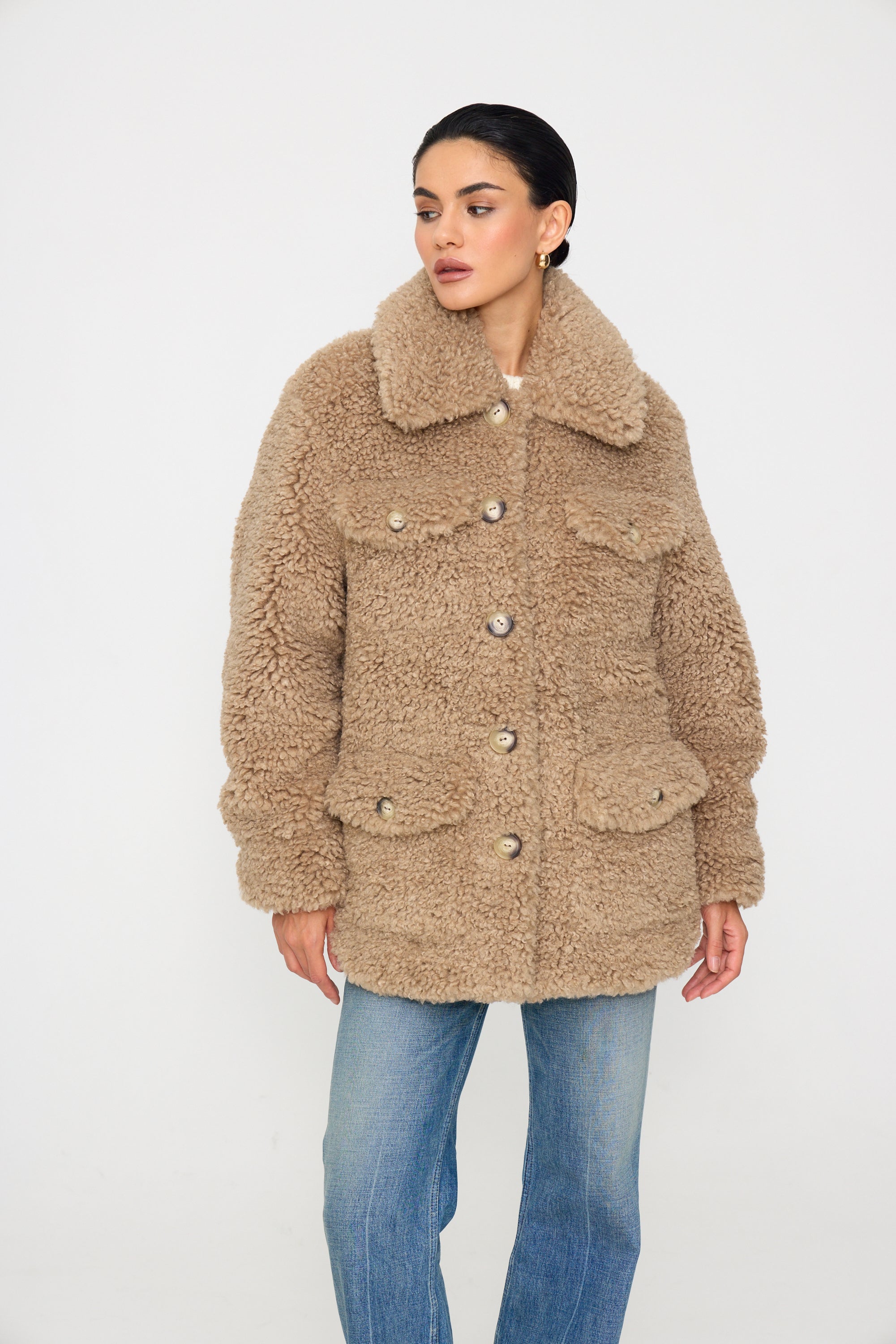 Valery Beige Shearling Faux Fur Coat